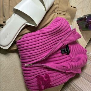 Forever 21 Fuchsia Ribbed Zip-Up Sweater